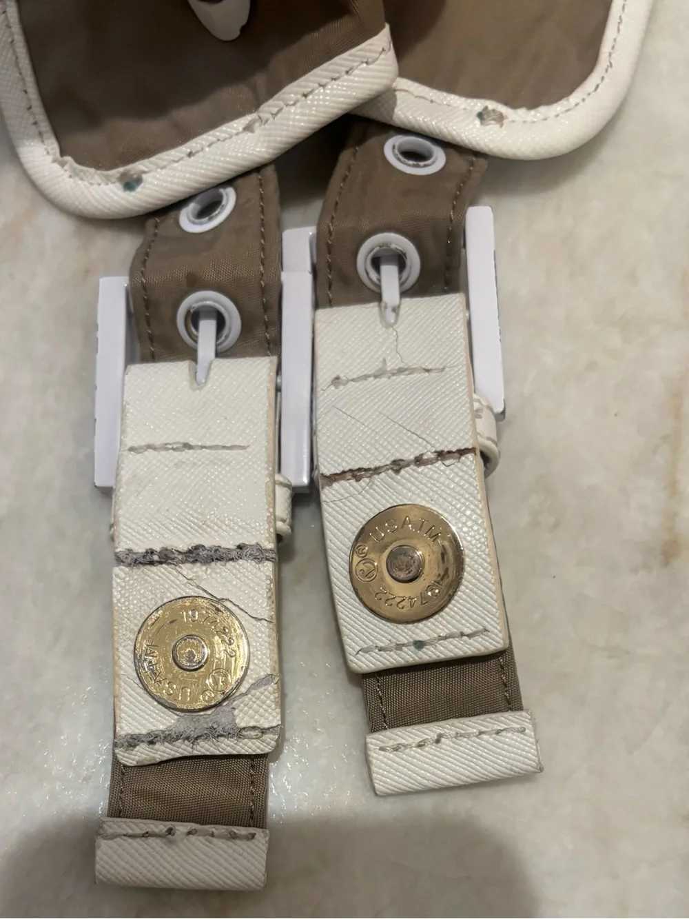 Tory Burch Designer Brown Backpack with White Trim & Signature Logo Detailing